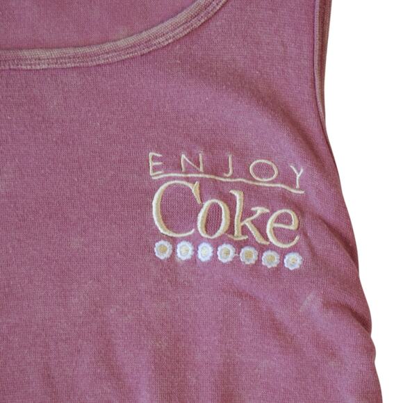 Coca Cola Embroidered Pink Tank Top Ruched Sides Size XS-S - Picture 2 of 4